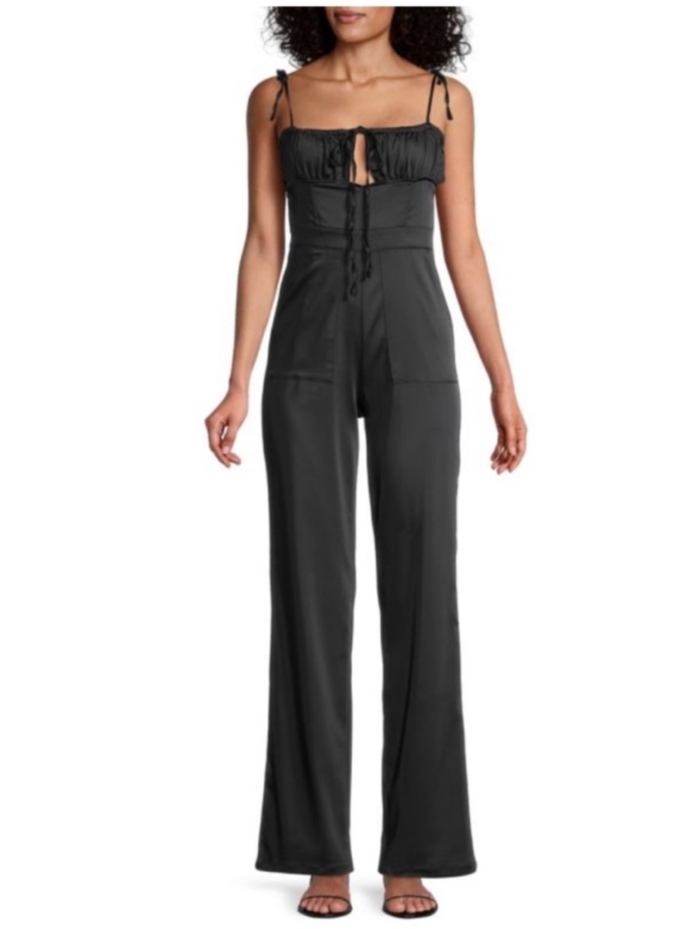 NWT Danielle Bernstein WeWoreWhat Black Satin Jumper Jumpsuit Size 0